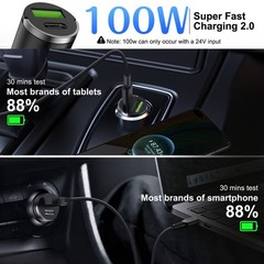 100W Fast Car Charger Adapter,Dual USB C PD & QC3.0 Port for iPhone 15/14/13