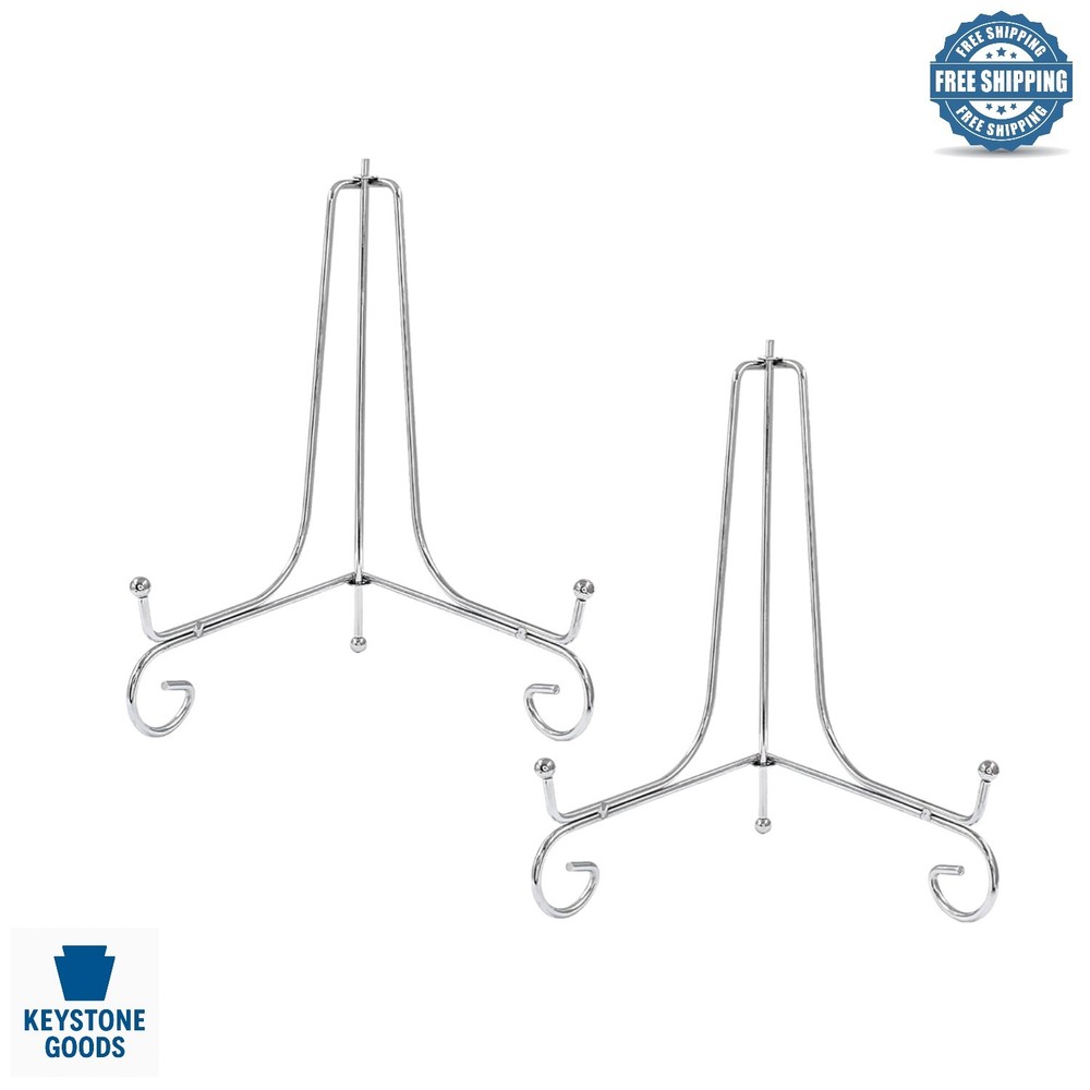 8 Inch Silver Iron Display Stands – 2 Pack, Foldable & Durable for Photos, Ar…