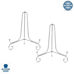 8 Inch Silver Iron Display Stands – 2 Pack, Foldable & Durable for Photos, Ar…