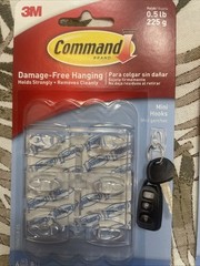 (Lot of 4) Command Mini Hooks Holds 0.5 Lb – #17006CLR-6 Hooks 8 Strips Ea. Pack