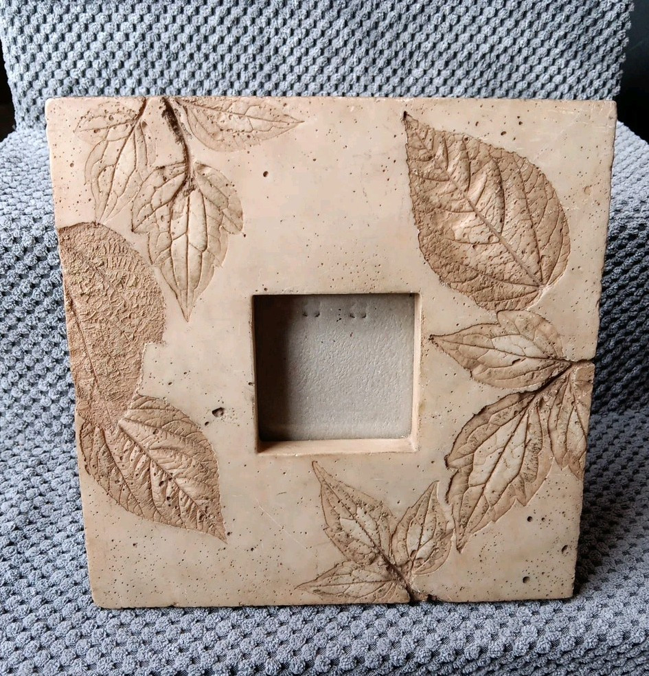 Leaf Imprinted Faux Stone Picture Frame 8×8″, 2.5×2.5 Photo Opening Heavy