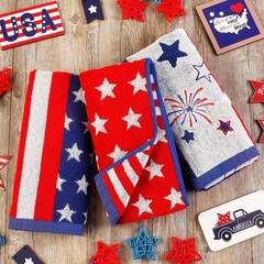 2 Pack Patriotic Hand Towels 4th of July Red Blue Stars and Stripes Cotton Ba