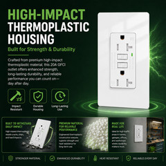 20A AMP GFCI GFI Safety Outlet Receptacle w/ Wall Plate – White, ETL Listed TR