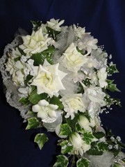 New Elegant Full Bridal Bouquet with off white yellow/green tint roses and buds