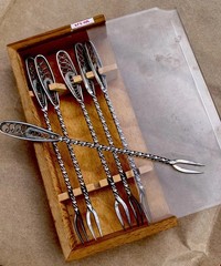Vintage Armenian USSR Soviet Era Forks Set Of 6 Nickel Silver Melchior Filigree