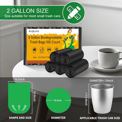 2 Gallon Mini Trash Bag Black-Biodegradable – Small Garbage Bags for Bathroom Ca