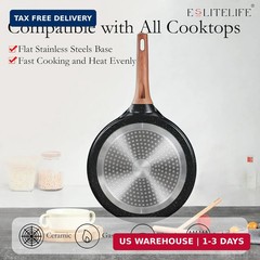 ESLITE LIFE 9.5 Inch Crepe Pan with Spreader, Nonstick Granite Coating Dosa Pan,