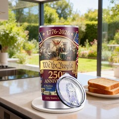SAXUMOUT 1pc 250th Anniversary Coffee Cup 304 Stainless Steel Tumbler with Straw