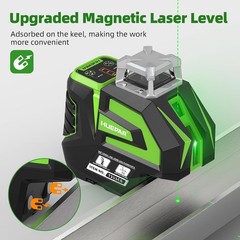 360° Green Cross Line Laser Level with 2 Plumb Dots and Magnetic Bracket