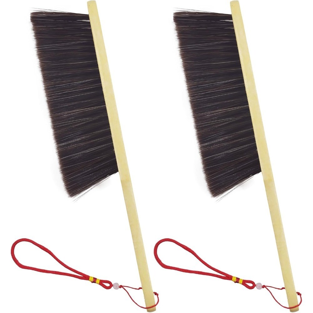 2 Piece Wooden Hand Broom and Dust Brush Set Soft Bristles Cleaning Brush for