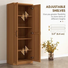 63″ Rustic 2-Door Kitchen Freestanding Storage Cabinet Pantry Shelves, Brown