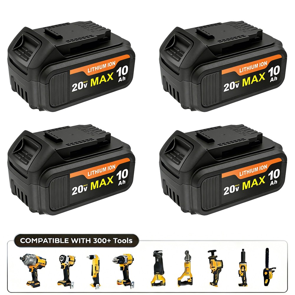4 Pack 20V 10.0Ah Battery for De walt 20 Volt MAX Batteries DCB200 DCB201
