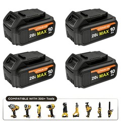 4 Pack 20V 10.0Ah Battery for De walt 20 Volt MAX Batteries DCB200 DCB201
