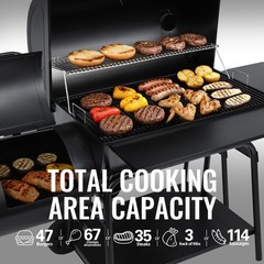 Royal Gourmet Charcoal Barrel Grill with Offset Smoker Large Event Outdoor Camp