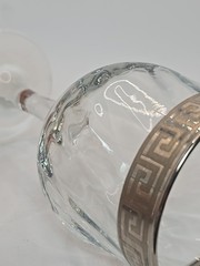 Six Vtg Versace Style Wine Glass Goblet Silver Greek Key Design 6.75 In Art Deco