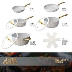 Thyme & Table 12-Piece Ceramic Non-Stick Signature Cookware Set – White & Gold