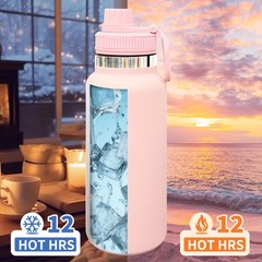 32 oz Insulated Water Bottle with Spout Lid – Double Wall Vacuum Sports Water…