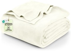 Utopia Bedding Ivory 100% Cotton Blanket [Queen Size – 90×90 Inch] 350GSM…
