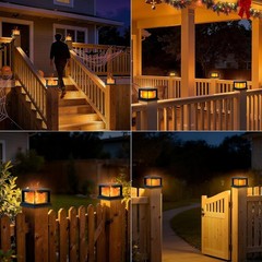 Solar Post Cap Lights Outdoor Flickering Flame Fence Lamp 4×4 Vinyl Wooden Posts