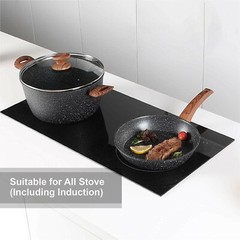12 Pieces Kitchen Pots & Pans Set Nonstick Cookware Set Granite Coated with Lids