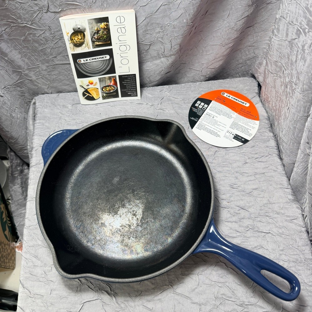 Le Creuset 10.25 Inch Enameled Cast Iron Signature Skillet Marseille Blue France