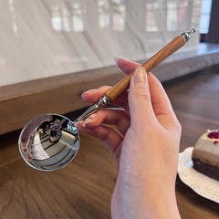 2Pcs Round Spoon Imitation Wood Handle Ice Cream Dessert Coffee Soup Spoons