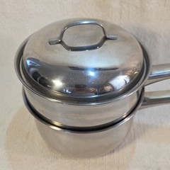 Vintage Belgium 2 QT Double Boiler Pans Lid Stainless Steel MANOR HOUSE