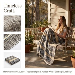 Premium Ecuador Alpaca Wool Blanket Handmade Andean Warm Sofa Bed Throw