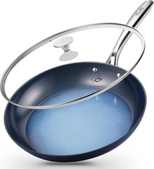 Large 14″ Nonstick Frying Pan with Lid, Oven Safe & Induction Compatible, Blue