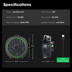 VIVOSUN AeroWave D4, 4” Grow Tent Clip Fan with Detachable Hook, Black,2-Pack