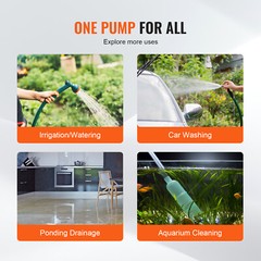 VEVOR Water Transfer Removal Pump Portable Utility Pump 12V 360 GPH 1/10 HP Hose