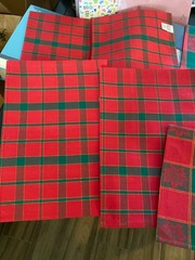 8 Royal Crest Holiday Xmas Placemats Green Red Plaid Gold Trim W/ Poinsettia VTG