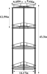 4 Tier Floor Standing Corner Shower Caddy Organizer Shelf with Hooks, Bathroom