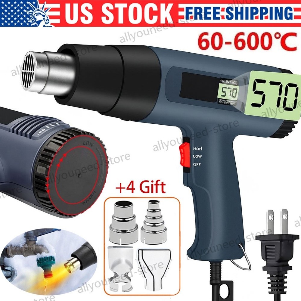2500W Electric Heat Gun with LCD Display, Dual Temperature Control+4 Nozzles