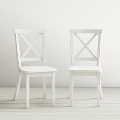 Eastern Tides Coastal Wire-Brushed Acacia Three Piece Cross-Back Dining Set