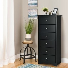 6 Drawer Chest Dresser Clothes Storage Bedroom Tall Furniture Cabinet Black