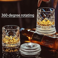 4Pcs Set Spinning Whiskey Glasses 9.5Oz Lead-Free Rotatable