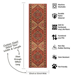 Custom Size Hallway Runner Rug Non Slip Rubber Back RED Traditional Oriental