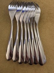 (4) DINNER FORKS Nambe MAEVE Vietnam Stainless 18-10 Concave Outline (2avail)