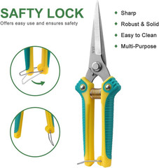 Pruning Scissors, Professional Garden Shears – Straight Stainless Steel Blades –