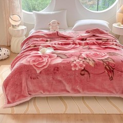 6lb/7lb Korean Mink Blanket Reversible Floral Printed Plush Bed Raschel Blanket