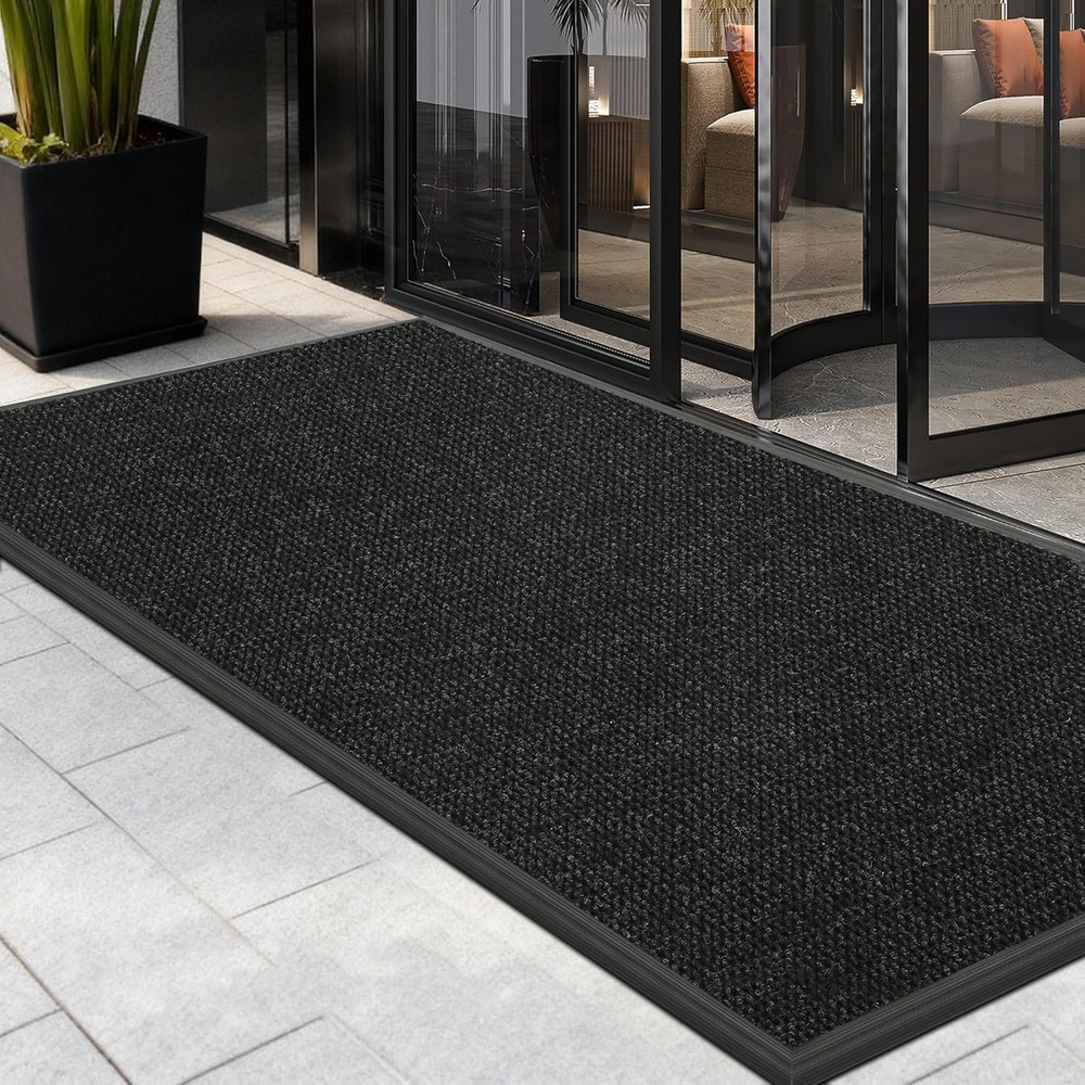 Black Heavy Duty Commercial Entrance Mat Non Slip Beveled Edge Wheelchair Rug
