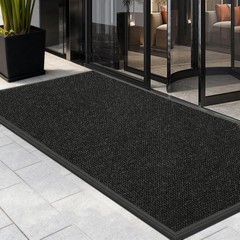 Black Heavy Duty Commercial Entrance Mat Non Slip Beveled Edge Wheelchair Rug