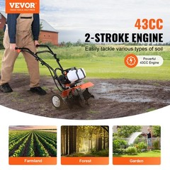 VEVOR Tiller Cultivator Gas Powered 43CC 2-Stroke Garden Cultivator Lawn Garden