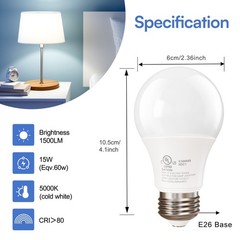 4/6/12/24Pack A19 LED Bulbs 15W 100W Equivalent Daylight 5000K, E26 Base 120V