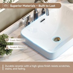 HOROW 18”x13” Drop in Bathroom Sink Semi Recessed Ceramic Vessel with Overflow