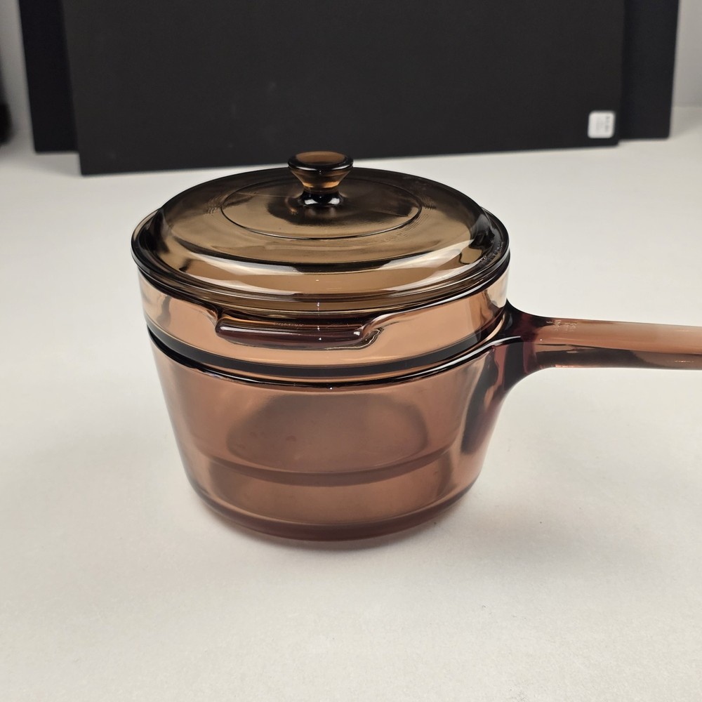 Visions Corning Ware Amber Double Boiler 1.5L Sauce Pan Pyrex Lid Set Vintage