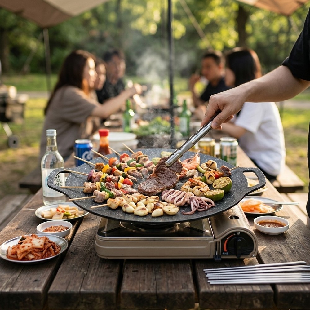 Korean Cast Iron Grill Pan Non-Stick BBQ Griddle for Induction & Gas Stove