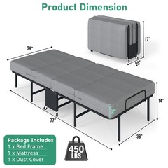 Portable Foldable Bed with Mattress Rollaway for Adults, 75” x 38″