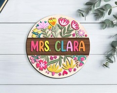 Custom 3D Teacher Door Hanger, Floral Name Sign, Back to School Gift